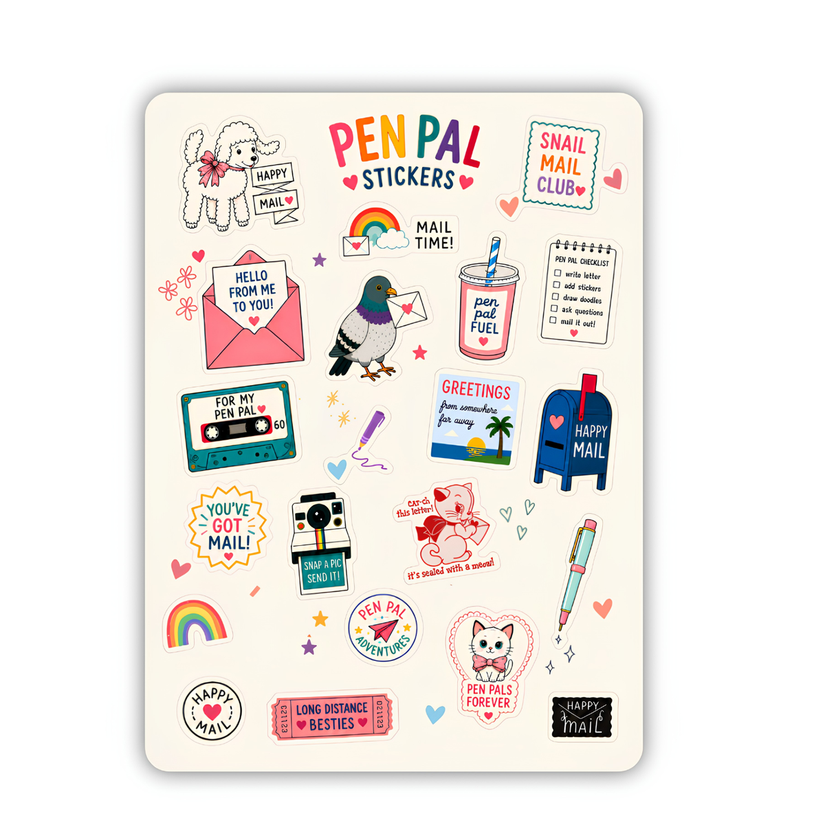 Pen Pal Sticker Sheet, Snail Mail Letter Writing Decal Gift