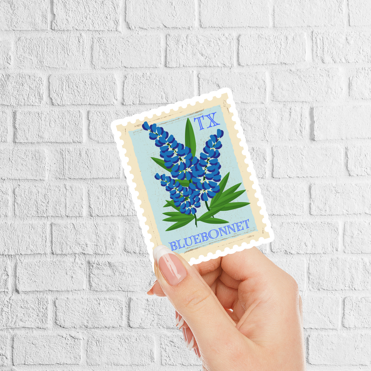 Texas Bluebonnet Stamp Sticker, Vintage Postage Decal Gift