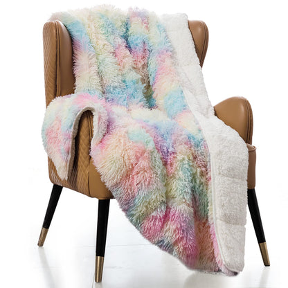 Rainbow Weighted Faux Fur Sherpa Throw Blanket 🌈📚✨