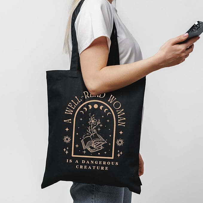 "A Well-Read Woman is a Dangerous Creature" Tote with Inner Zipper Pocket