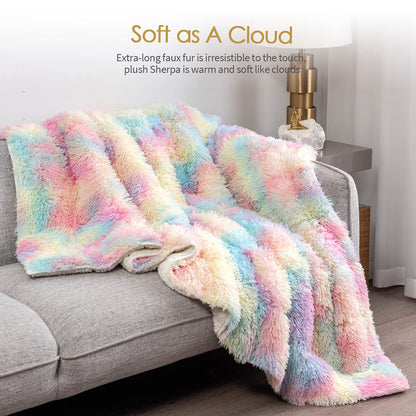 Rainbow Weighted Faux Fur Sherpa Throw Blanket 🌈📚✨