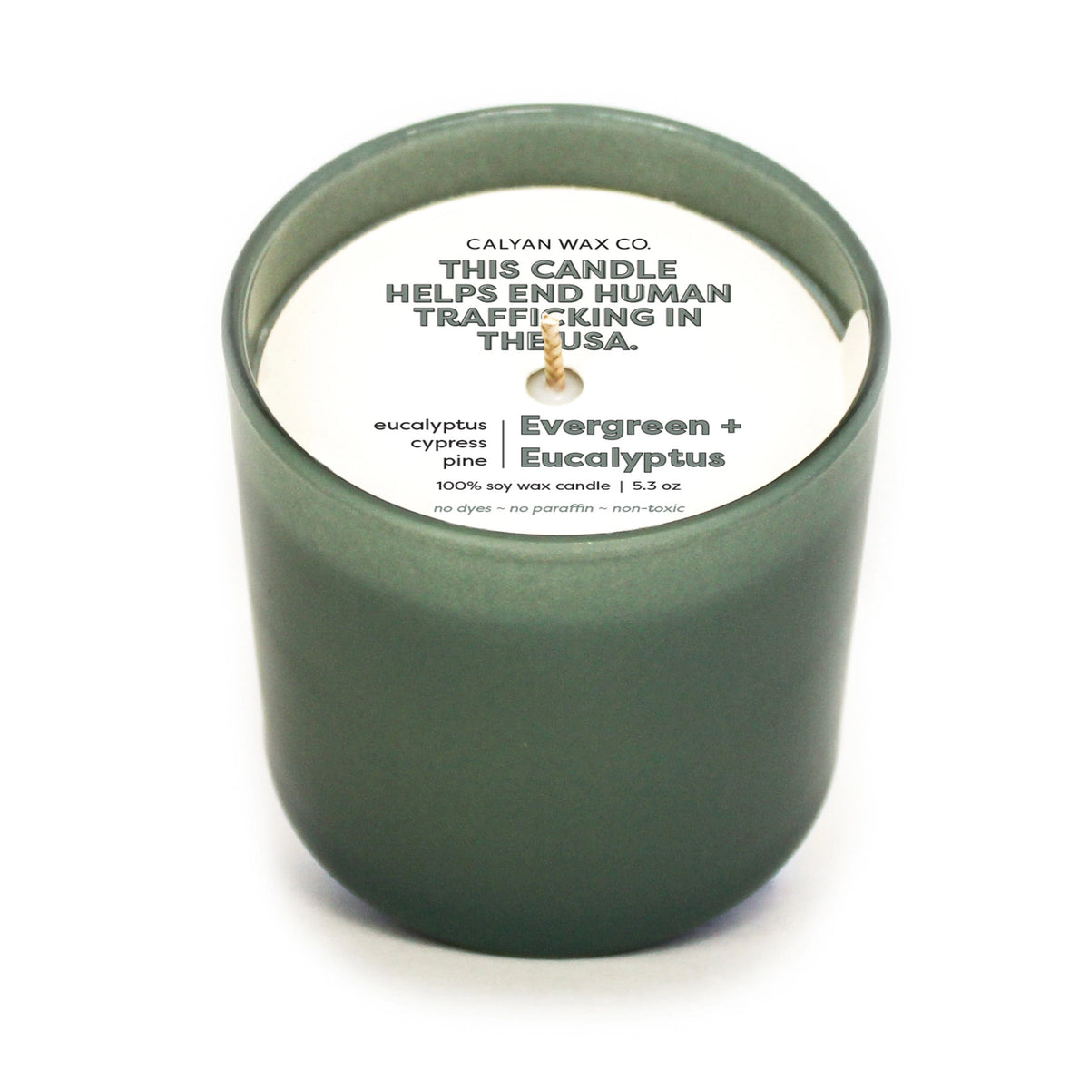 100% soy wax candle, Evergreen + Eucalyptus, 5.3 oz, Non-toxic dye & paraben free