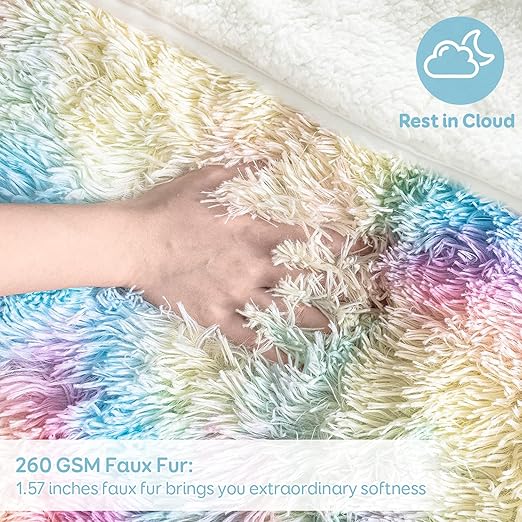 Rainbow Weighted Faux Fur Sherpa Throw Blanket 🌈📚✨