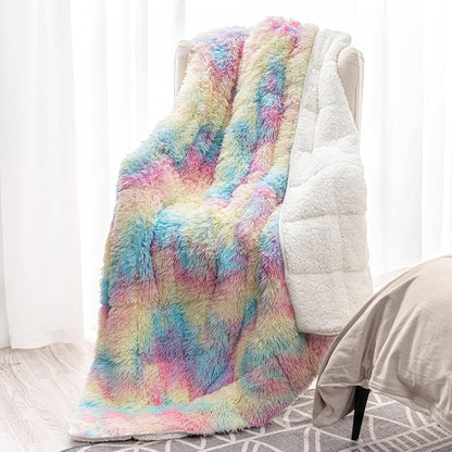 Rainbow Weighted Faux Fur Sherpa Throw Blanket 🌈📚✨